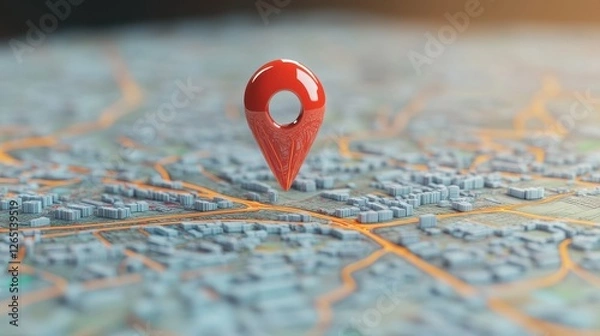 Fototapeta 3D red map pin icon isolated on white background, representing location, GPS navigation, and destination in digital interfaces and apps.