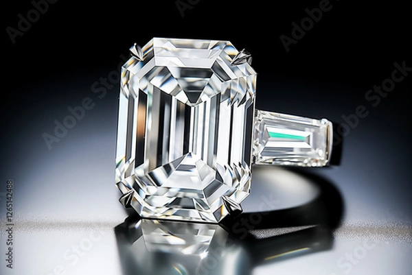 Obraz Stunning diamond ring with an emerald cut, capturing light beautifully.