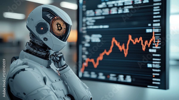 Fototapeta Cyberpunk and Futuristic Bitcoin Heartbeat Concept, futuristic AI trading bot analyzing cryptocurrency trends with Bitcoin