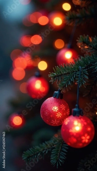 Obraz Warm colored orbs, out-of-focus Christmas lights, magic, overlay