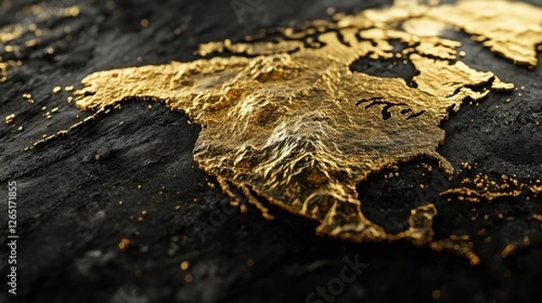Fototapeta Golden Highlighted Continents on Earth with Dark Background Generative AI image