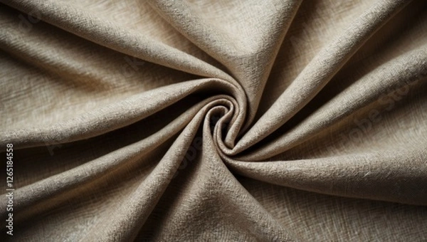 Fototapeta Beige textured fabric close-up with spiral folds showcasing softness and smoothness for textile background or design use