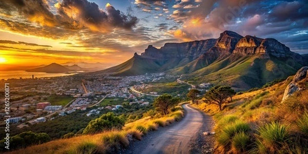 Fototapeta Silhouette Mountain Path Cape Town Table Mountain AI Photography