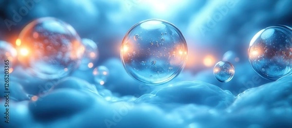 Obraz Abstract spheres in a soft blue environment.
