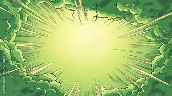 Fototapeta Blank Green Comic Background with Lightning Bolts for Dramatic Caption or Speech Bubble