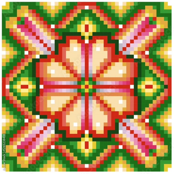 Obraz abstract background with christmas tree. pexel picture of flowers, red, pink, green, yellow, gradient weight.abstract colorful mosaic background.seamless pattern with squares.geometric background.