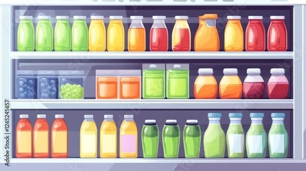 Fototapeta Juice bottles shelf supermarket display