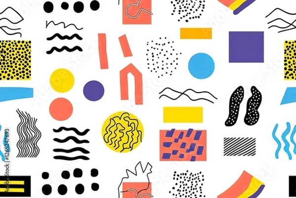 Fototapeta Trendy geometric elements. Memphis style backgrounds.