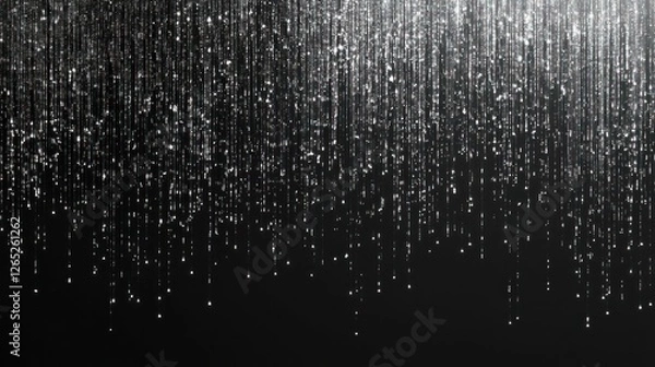 Fototapeta Silver glitter rain, dark background, design element