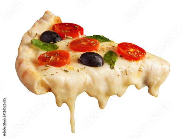 Obraz Kawałek gorącej pizzy z topniejącego sera na białym tle