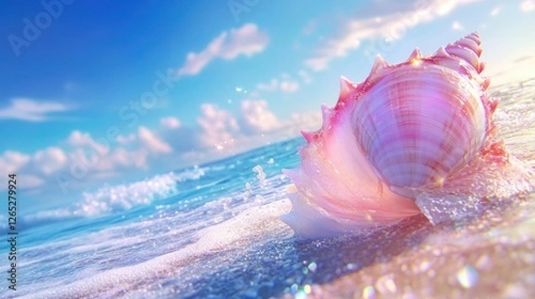 Obraz Seashell beach sunrise ocean waves summer