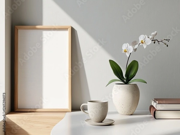 Obraz Produce a mockup poster that boasts flower decorations, a distinctive hipster background, and showcases 3D rendering and illustration capabilities