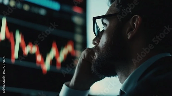 Fototapeta Focused Trader Analyzing Stock Market Data on Computer Screen