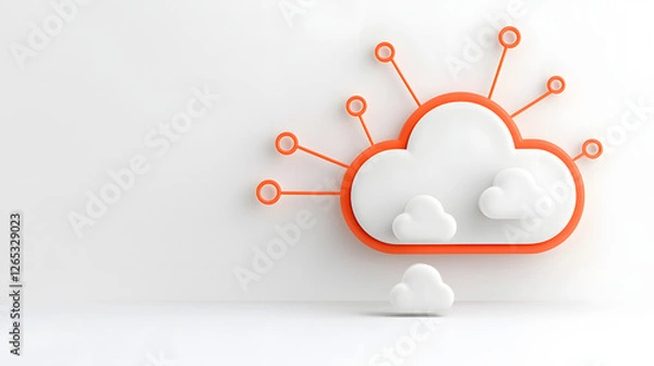 Obraz Cloud computing icon with interconnected nodes, representing technology and innovation. design features stylized cloud with smaller clouds, symbolizing data flow and connectivity