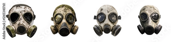 Fototapeta Set of Distressed and Weathered Gas Masks, isolated on transparent background.