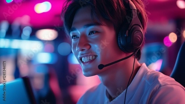 Obraz Competitive gaming event esports arena digital content neon environment enthusiastic viewpoint engaging experience