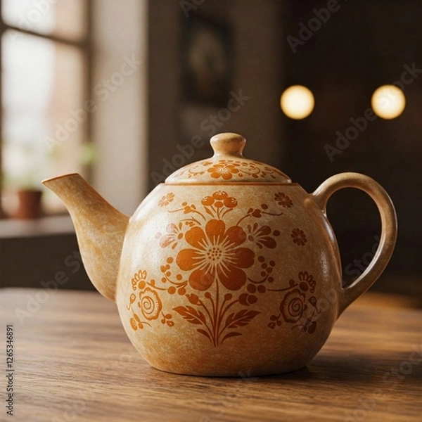 Obraz ceramic teapot motif on the table 