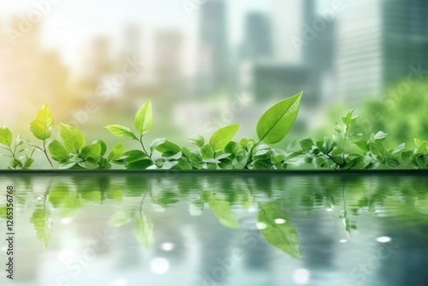 Fototapeta Explore the vision of a 'Net Zero Energy Concept Carbon-neutral Strategies for Global Sustainability' with this visually stunning representation of green growth against a modern city backdrop This