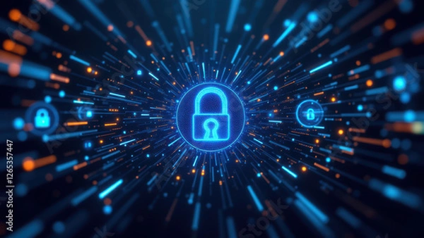 Obraz Cybersecurity digital interface with lock icon center stage.