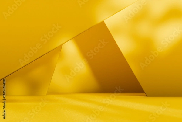 Fototapeta .Yellow geometric background with light and shadow for product placement mockup. Abstract studio interior scene showroom for brand display. Bright modern minimal color empty space design.