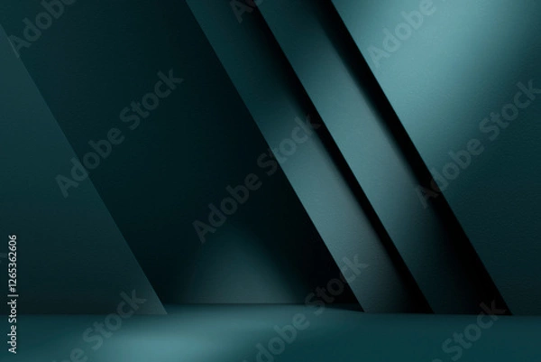 Fototapeta Dark geometric background with light and shadow for product placement mockup. Abstract studio interior scene showroom for premium brand display. Classy modern business empty space design.