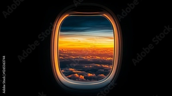 Fototapeta Airplane Window Sunset Cloudscape Aerial View