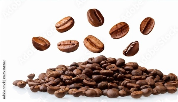 Fototapeta coffee falling bean background black espresso coffee bean flying on white aromatic grain fall isolated represent breakfast for energy and freshness concept