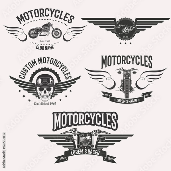 Fototapeta Vintage custom motorcycle racer stars logo set isolated on white background