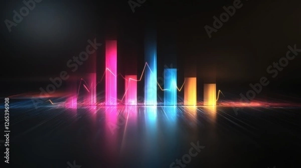 Fototapeta Abstract financial chart with line graph and color columns in dark background
