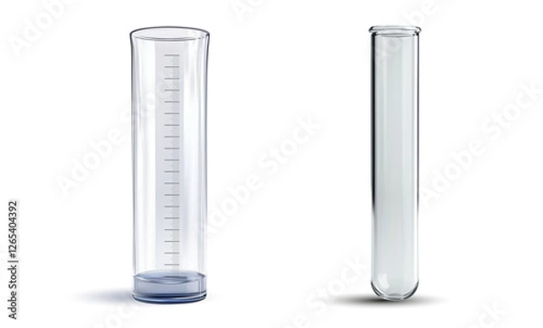 Obraz 3D vector illustration of laboratory glassware featuring a graduated cylinder and a test tube for scientific research applications