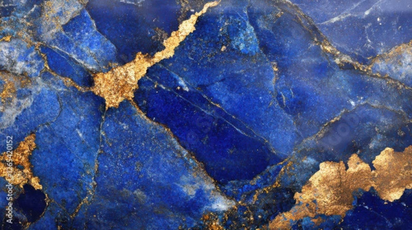 Fototapeta Close-up of a lapis lazuli stone featuring deep blue hues contrasted with shimmering gold inclusions creating a captivating natural abstract art piece