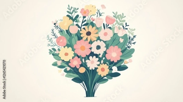 Fototapeta Colorful flower bouquet, spring floral arrangement, pastel background, greeting card design
