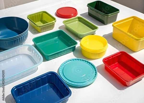 Obraz multi-colored plastic containers of different shapes