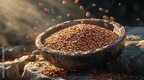 Fototapeta Uncooked Lentils, Beans, and Rice on Stone