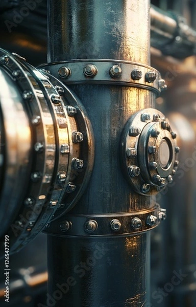 Fototapeta Industrial Pipe and Metal Joint Closeup