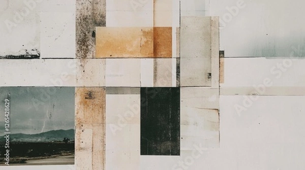 Fototapeta Abstract collage art, layered textures, desert landscape, design element
