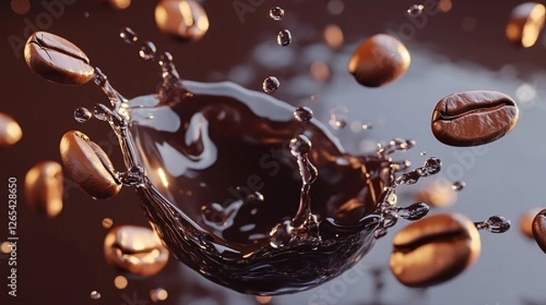 Fototapeta Cinematic Coffee Splash with Floating Beans on Transparent Background