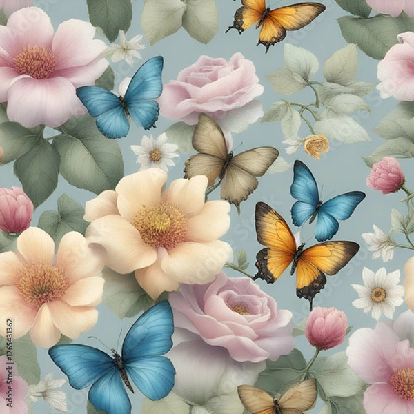 Fototapeta seamless pattern with pink flowers