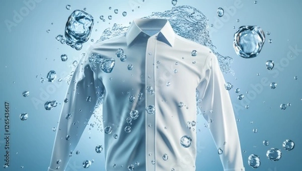 Obraz White Shirt Being Washed in Water with Bubbles and Foam