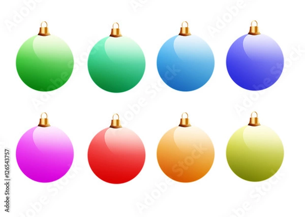 Fototapeta Set of colorful Christmas balls isolated on white background.
