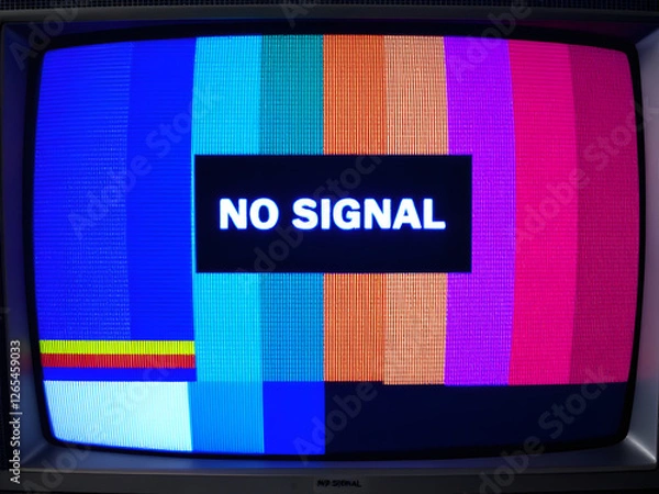 Fototapeta TV screen displaying "NO SIGNAL" with blue static noise in the background.