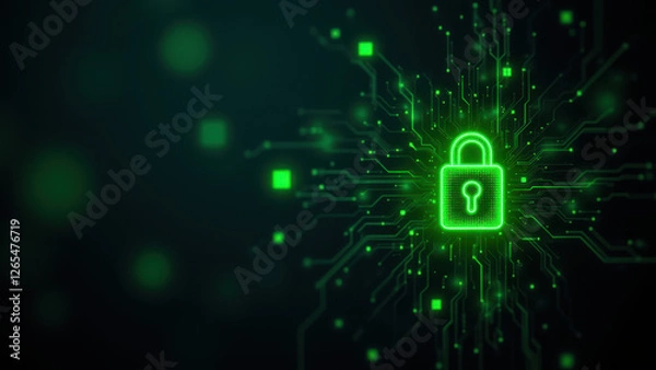 Obraz Green lock symbol against a network background, signifying secure online access.