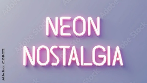 Fototapeta Neon text reading 'Neon Nostalgia' on a pastel background evoking a retro ambiance