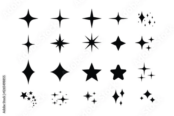 Fototapeta Retro futuristic sparkle icons collection. Set of star shapes. Abstract cool shine effect sign vector design. Templates for design, posters, projects, banners, logo, and business cards