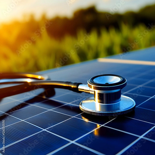 Obraz Stethoscope on Solar Panel at Sunset