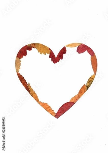 Fototapeta Autumn leaves in the shape of a heart on a white background.
