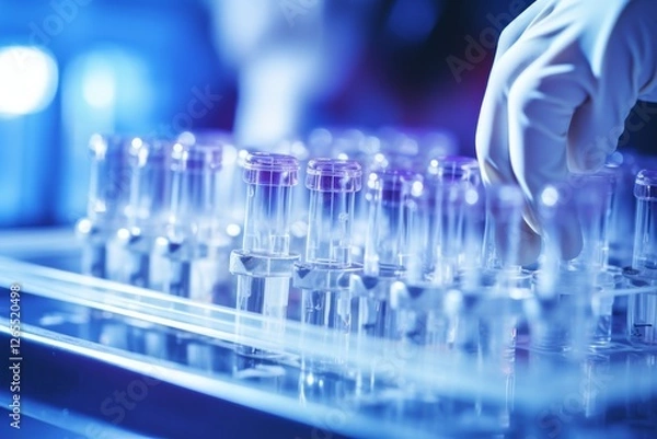 Fototapeta Scientist pipetting sample in test tubes at lab