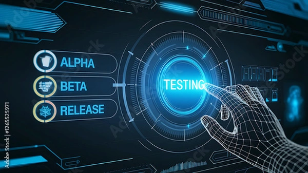 Fototapeta Alpha, Beta, and Release Phases - Software Testing and Development Lifecycle, quality assurance, QA testing, software lifecycle, application testing, bug tracking,  automation testing.