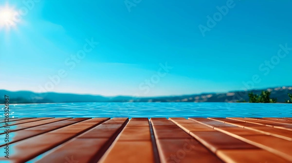 Obraz Summer Poolside Deck with Mountain View