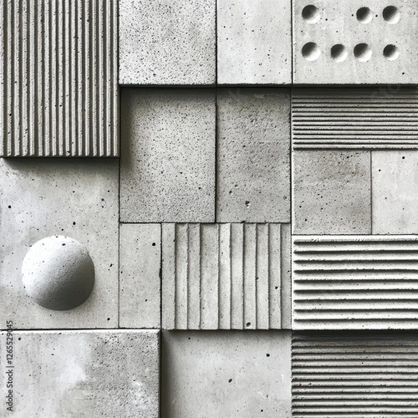 Fototapeta Various concrete blocks arranged with different textures and patterns